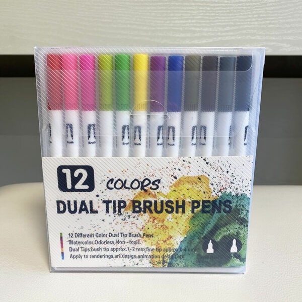 Набір лінерів 12 шт. Dual Tip Brush Pens на водній основі двосторонні  