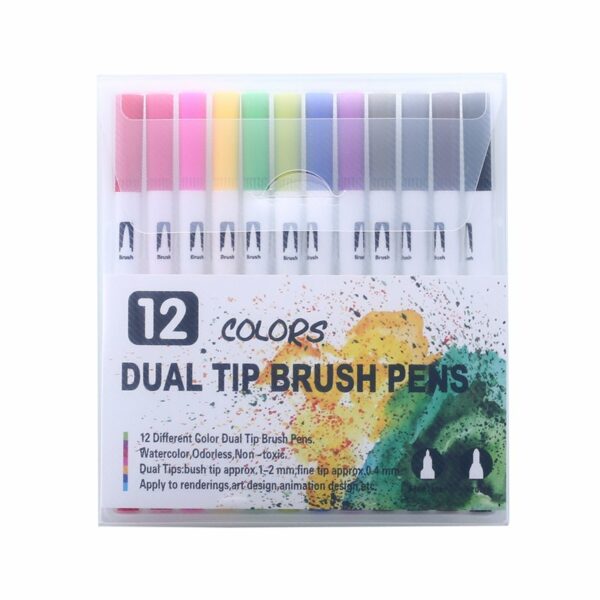 Набір лінерів 12 шт. Dual Tip Brush Pens на водній основі двосторонні  