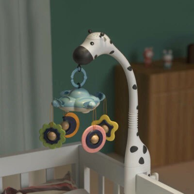 Мобіль-карусель на ліжечко для немовлят білий Жираф з проекцією, музикою і пультом керування ДУ - Premium  