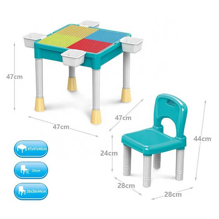 Стіл для Lego з 1 стільцем і конструктором 1000 деталей  
