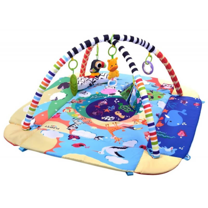 Розвиваючий килимок для немовлят "Зоопарк" 5 в 1 з дугами і бортиками  