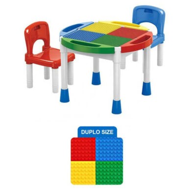 Стіл для конструктора Лего Дупло з 2-ма стільцями (різнокольоровий)  