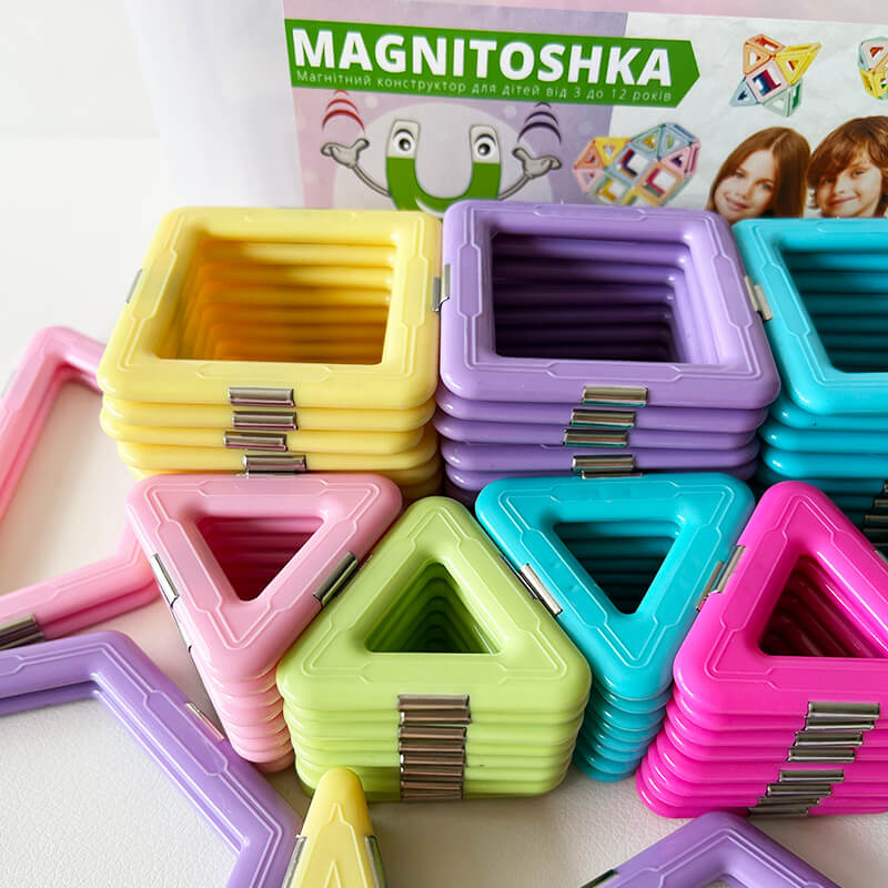 Магнітний конструктор Magnitoshka 112 деталей в пастельних кольорах  