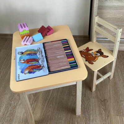 Стіл і стілець дитячі жовтий. Для навчання, малювання, ігри. Стіл із шухлядою та стільчик.  
