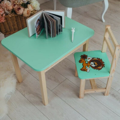 Стілець і стіл дитячий зелений. Для навчання, малювання, ігри. Стіл із шухлядою та стільчик.  