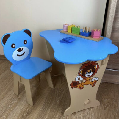 Дитячий столик і стільчик синій. Кришка хмарко  