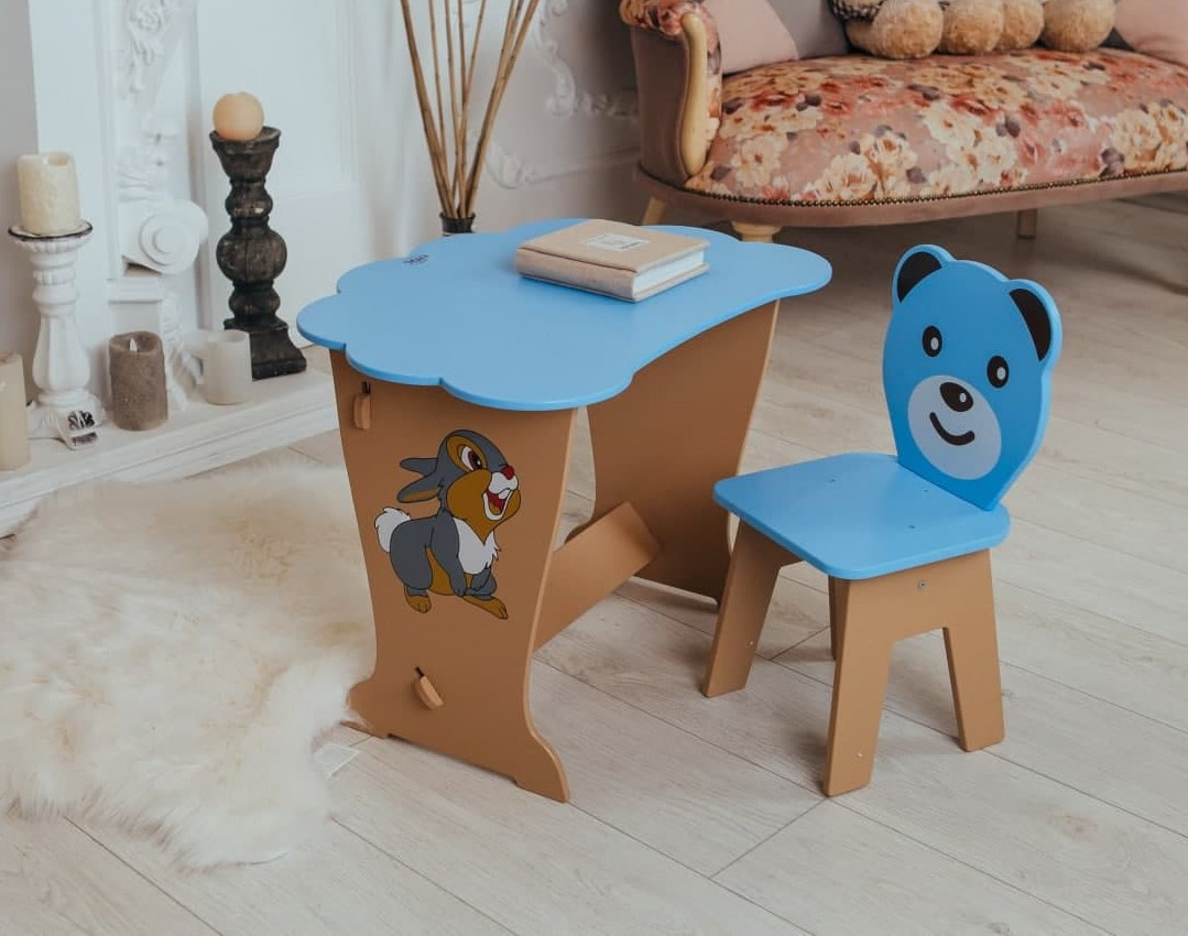 Дитячий столик і стільчик синій. Кришка хмарко  