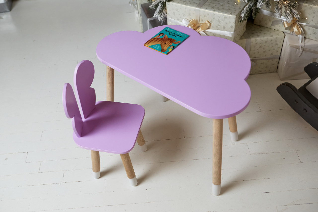 Дитячий столик тучка і стільчик метелик фіолетовий. Столик для ігор, занять, їжі  