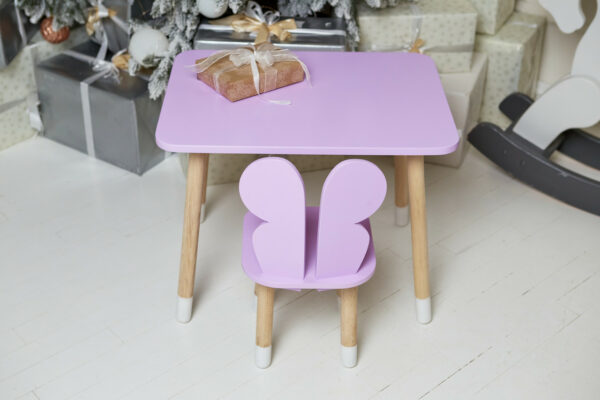 Фіолетовий прямокутний столик і стільчик дитячий метелик. Фіолетовий дитячий столик  
