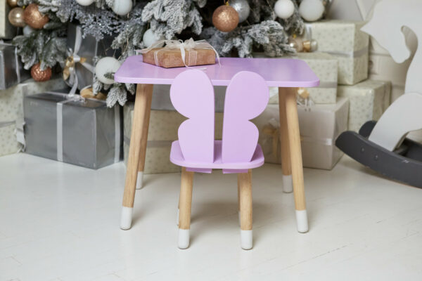Фіолетовий прямокутний столик і стільчик дитячий метелик. Фіолетовий дитячий столик  