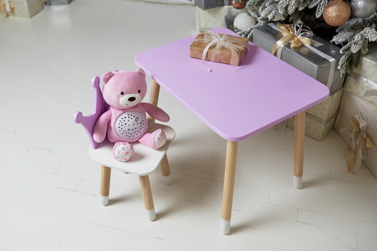 Фіолетовий прямокутний столик і стільчик дитячий корона. Фіолетовий дитячий столик  