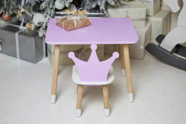Фіолетовий прямокутний столик і стільчик дитячий корона. Фіолетовий дитячий столик  